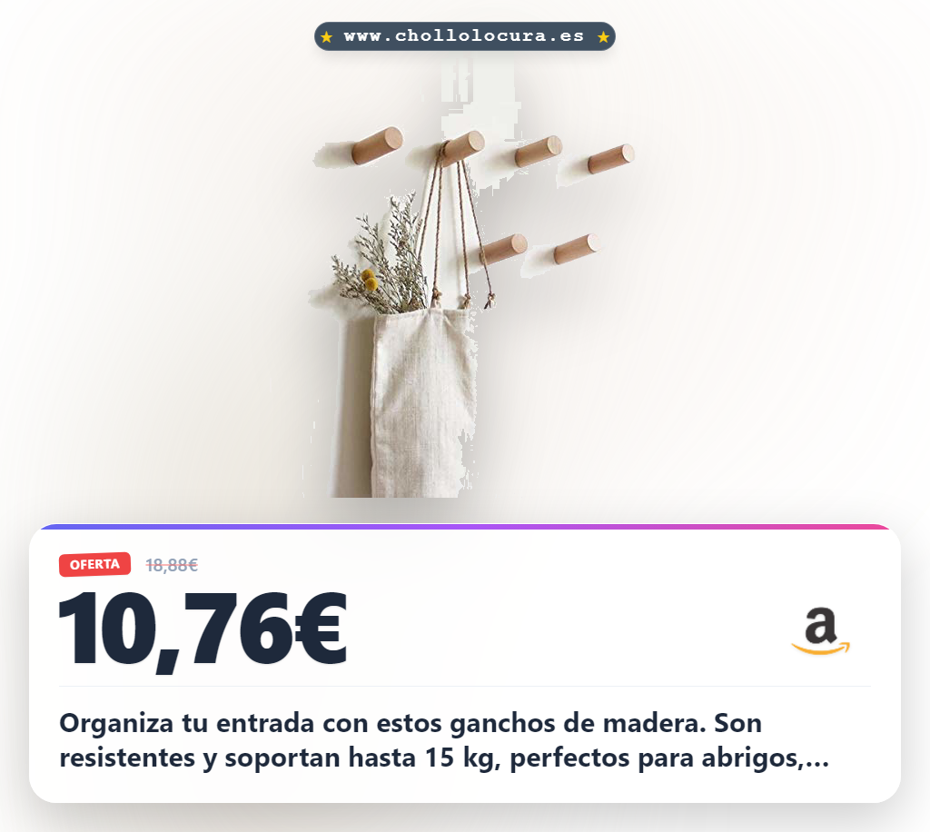 Aprovecha estos ganchos de madera resistentes para organizar tu entrada al mejor precio. Son perfectos para abrigos y bolsos.