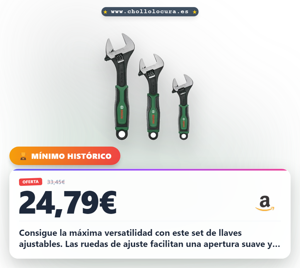 Consigue el set de llaves ajustables Bosch de 3 piezas con ruedas ergonómicas al mejor precio