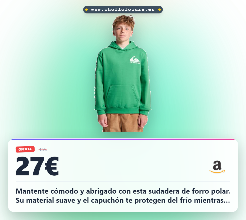 Compra la sudadera Quiksilver con capucha verde para niños de 8 a 16 años.