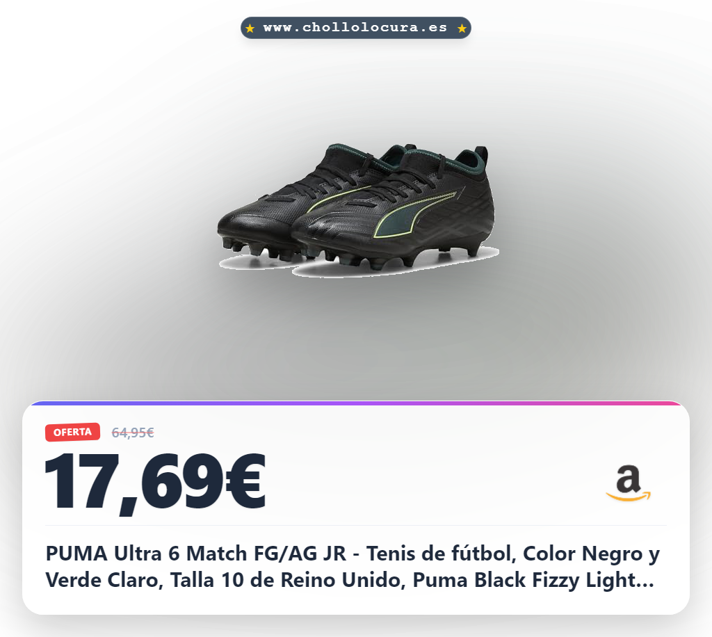 PUMA Ultra 6 Match FG/AG JR - Tenis de fútbol, Color Negro y Verde Claro, Talla 10 de Reino Unido, Puma Black Fizzy Light Green Terrain, 28 EU
