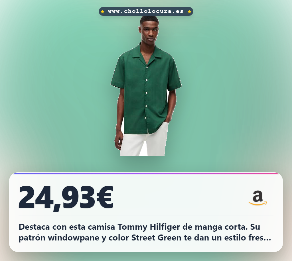 Consigue esta camisa Tommy Hilfiger hombre verde windowpane de manga corta. Producto original y sostenible.