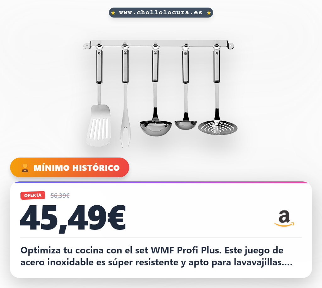 Encuentra el juego de cocina WMF Profi Plus con 6 piezas de acero inoxidable para colgar a precio de chollo
