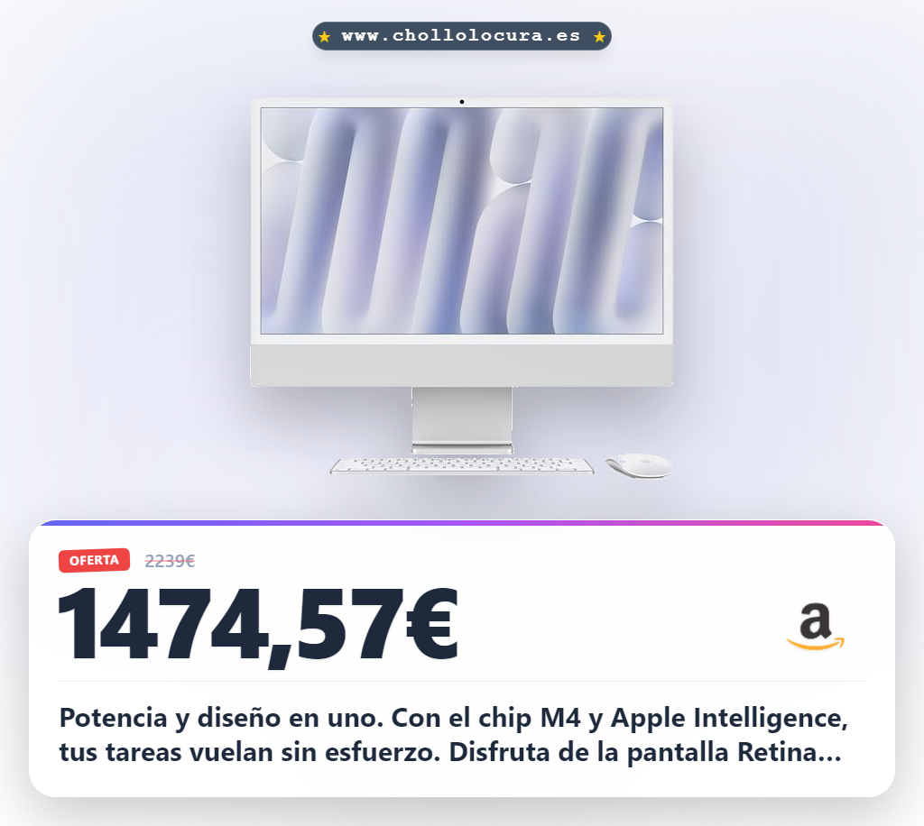 Logra este Apple iMac M4: ordenador todo en uno con Apple Intelligence y pantalla Retina 24" al mejor precio