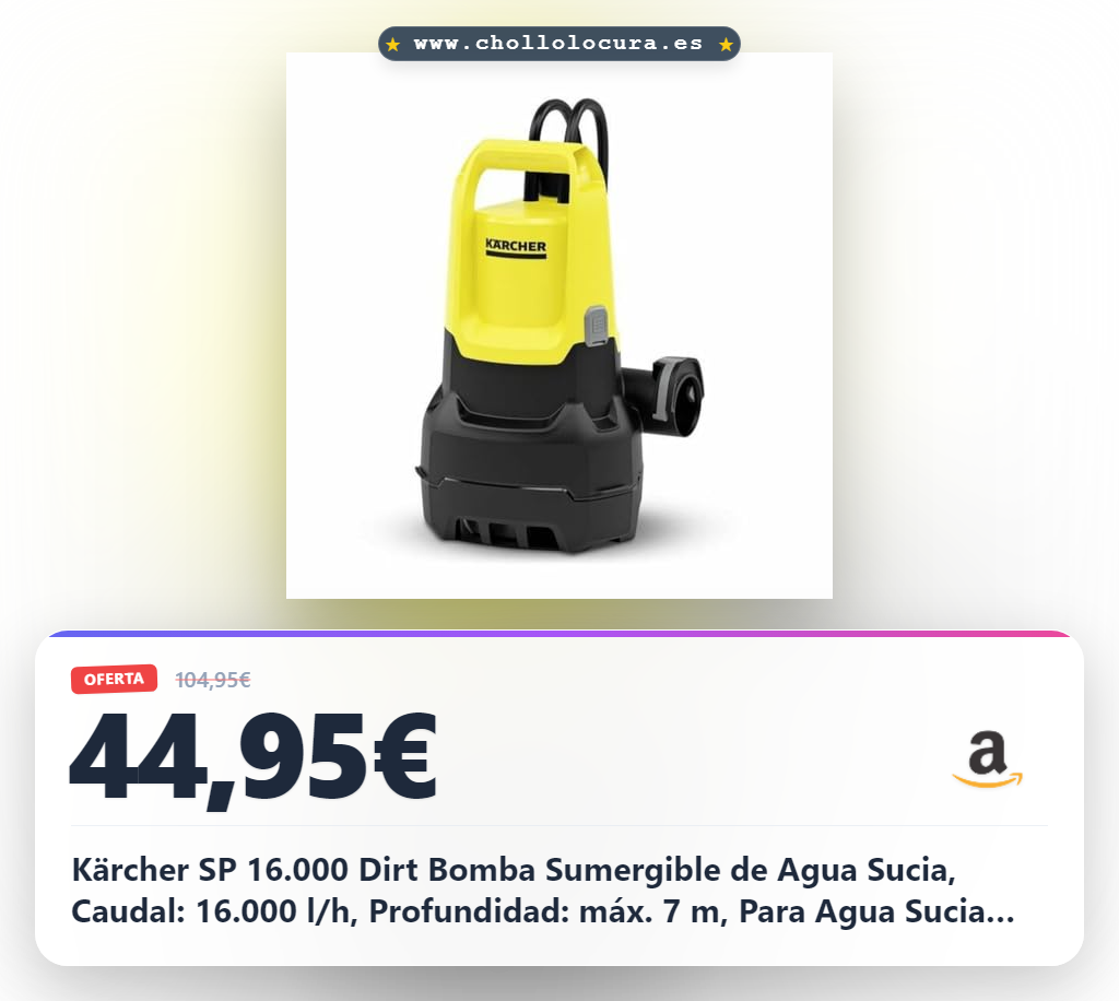 Kärcher SP 16.000 Dirt Bomba Sumergible de Agua Sucia, Caudal: 16.000 l/h, Profundidad: máx. 7 m, Para Agua Sucia con Partículas de un Tamaño de Hasta 20 mm, Agua Restante: 25 mm, Presión: 0,8 bar