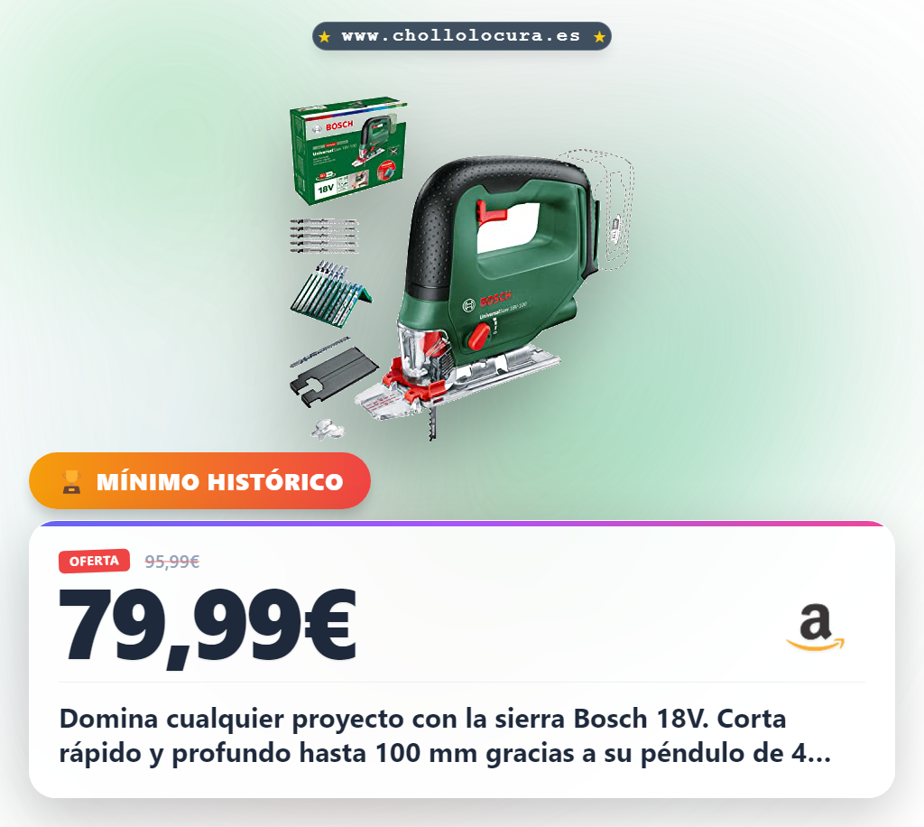 Descubre la sierra de calar Bosch 18V con 15 hojas para proyectos de bricolaje: corte rápido y profundo al mejor precio.