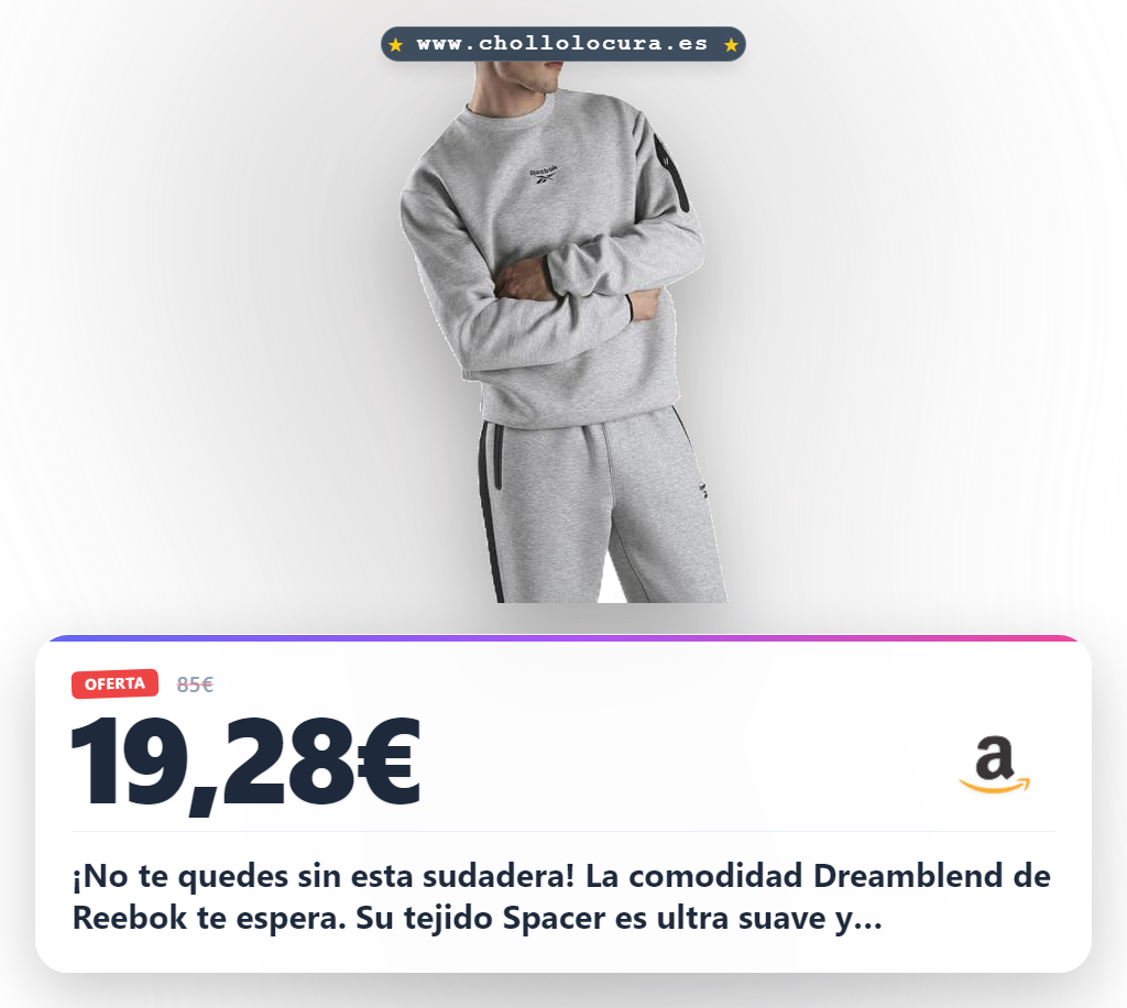 Disfruta la comodidad de la sudadera Reebok Dreamblend Spacer Crew a precio de chollo