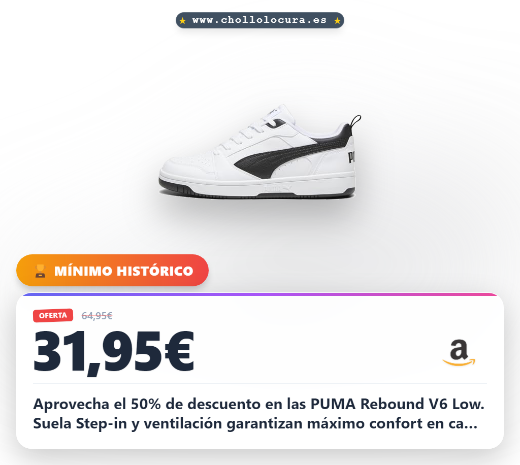 Llévate las zapatillas PUMA Rebound V6 Low con suela Step-in y perforaciones al mejor precio de chollo