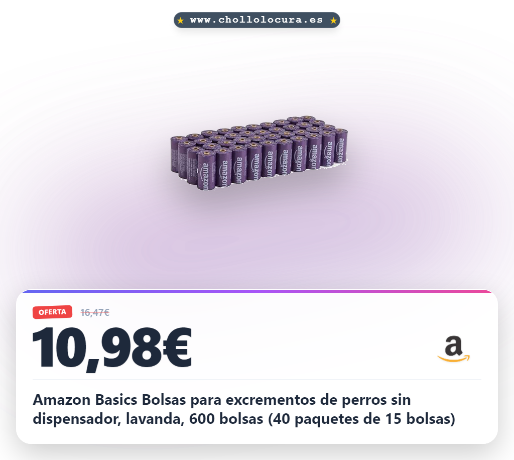 Amazon Basics Bolsas para excrementos de perros sin dispensador, lavanda, 600 bolsas (40 paquetes de 15 bolsas)
