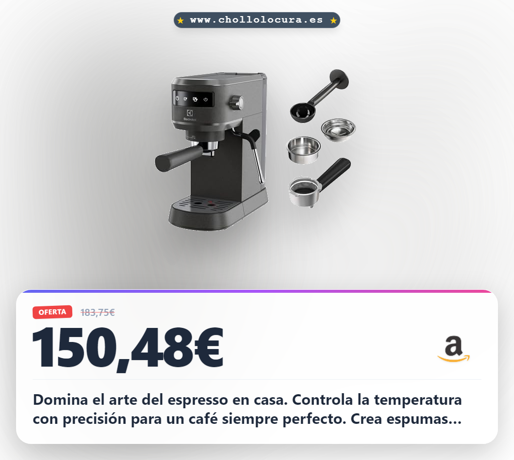 Consigue la máquina de café espresso manual Electrolux Explorer 6 con control térmico y espumador de leche.