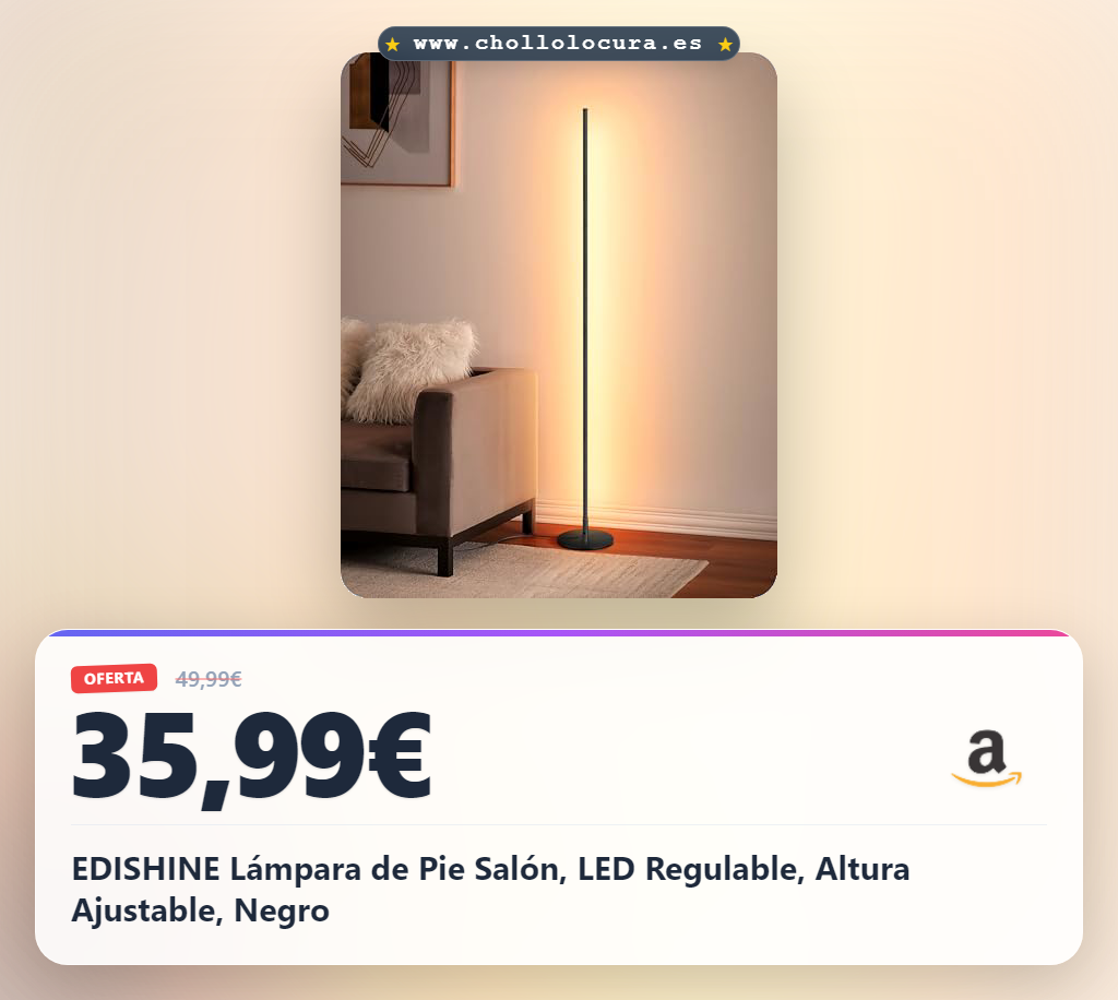 EDISHINE Lámpara de Pie Salón, LED Regulable, Altura Ajustable, Negro