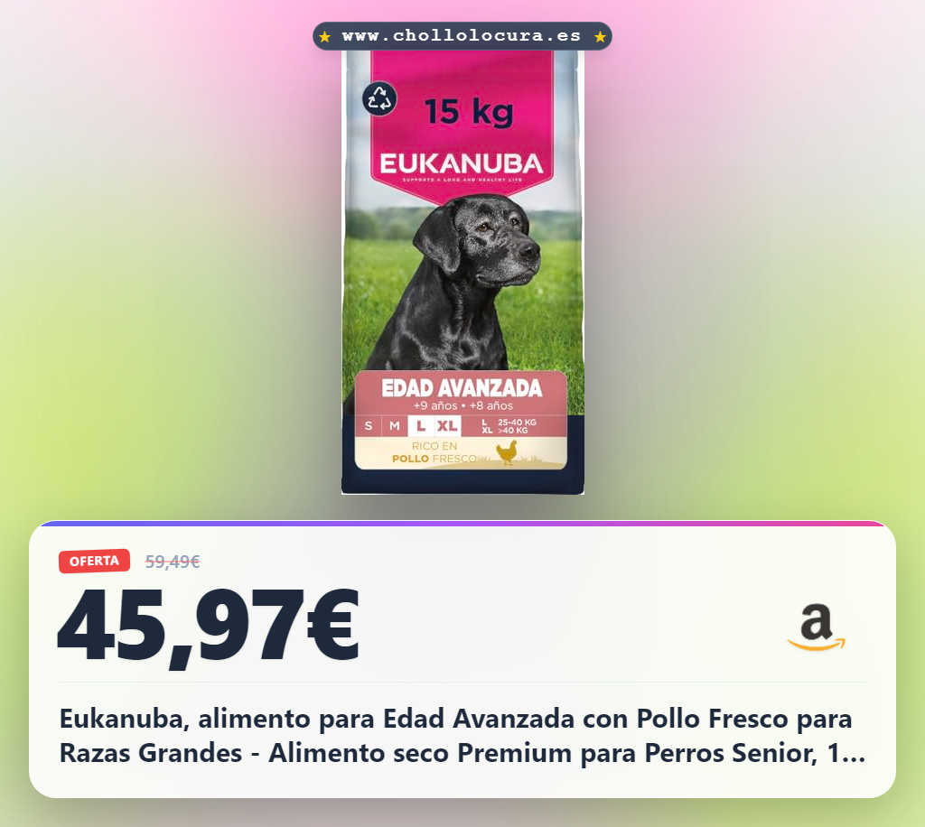 Eukanuba, alimento para Edad Avanzada con Pollo Fresco para Razas Grandes - Alimento seco Premium para Perros Senior, 15 kg