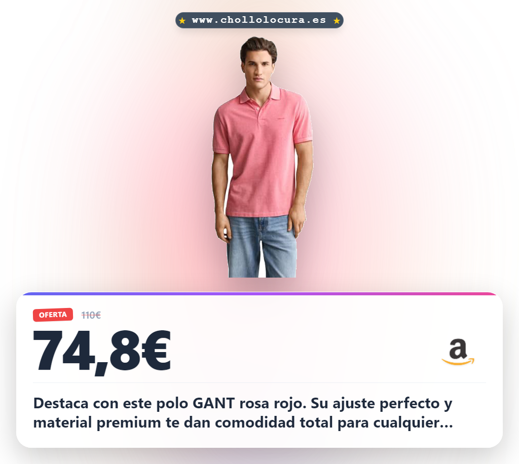 Consigue este polo GANT para hombre rosa rojo talla L con logo a precio de chollo en oferta histórica al mejor precio del año al instante