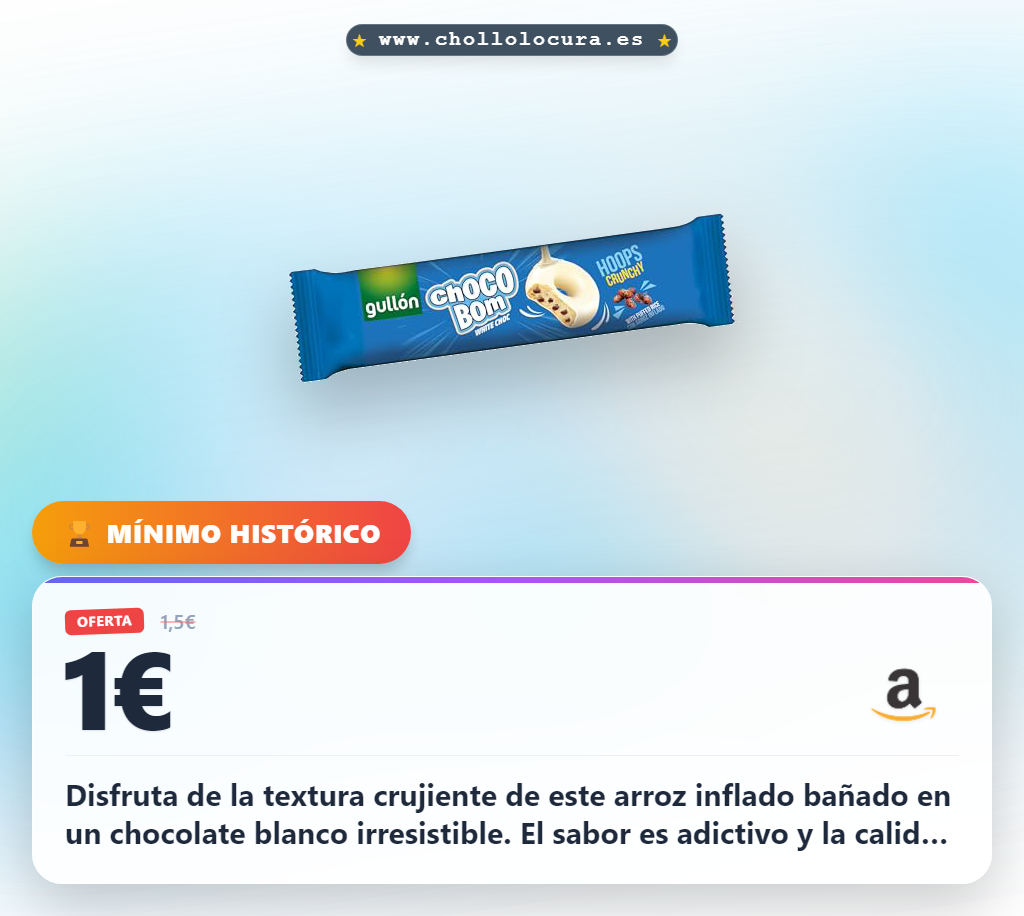 Encuentra las Galletas Gullón Choco Bom Hoops con arroz inflado y chocolate blanco. Aprovecha esta oferta histórica