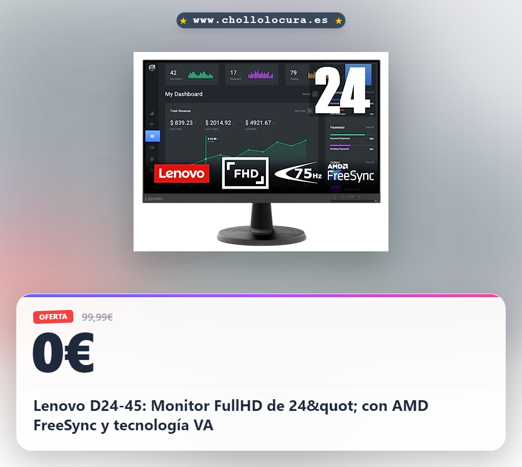 Lenovo D24-45: Monitor FullHD de 24" con AMD FreeSync y tecnología VA