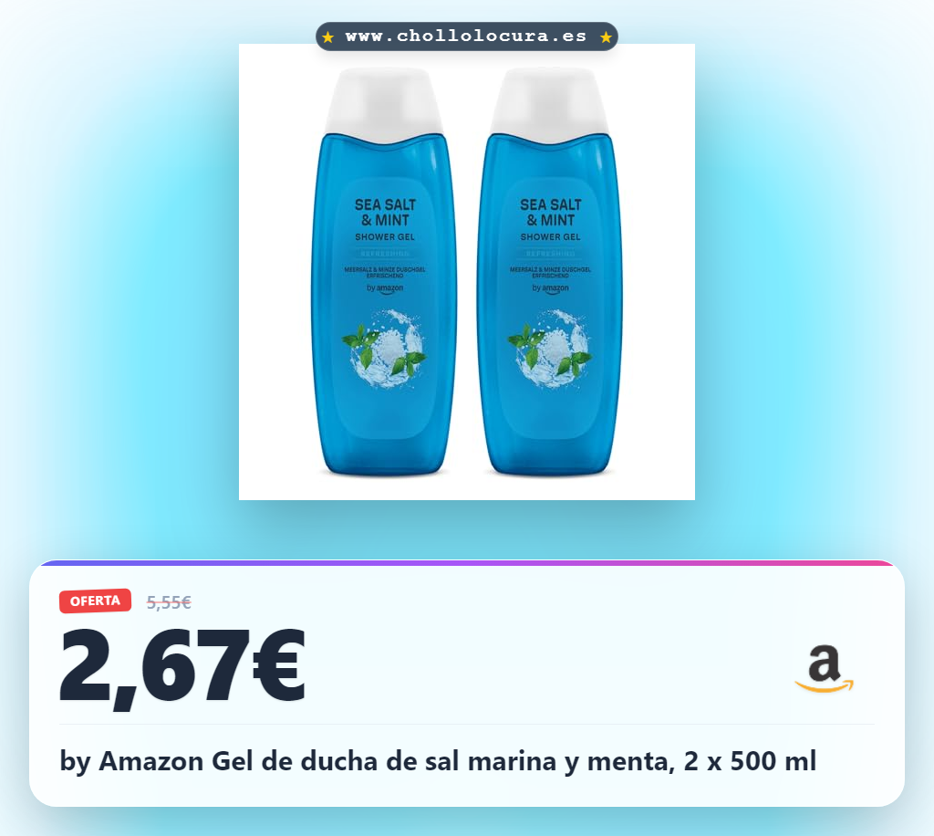 by Amazon Gel de ducha de sal marina y menta, 2 x 500 ml
