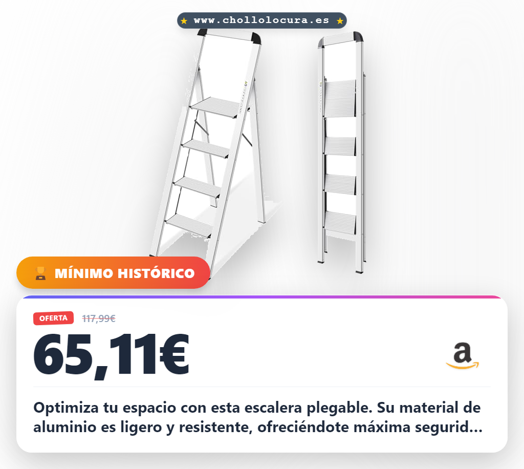 Aprovecha la escalera plegable de aluminio de 4 peldaños KINGRACK en oferta: ligera, anti-herrumbre y perfecta para ahorrar espacio.