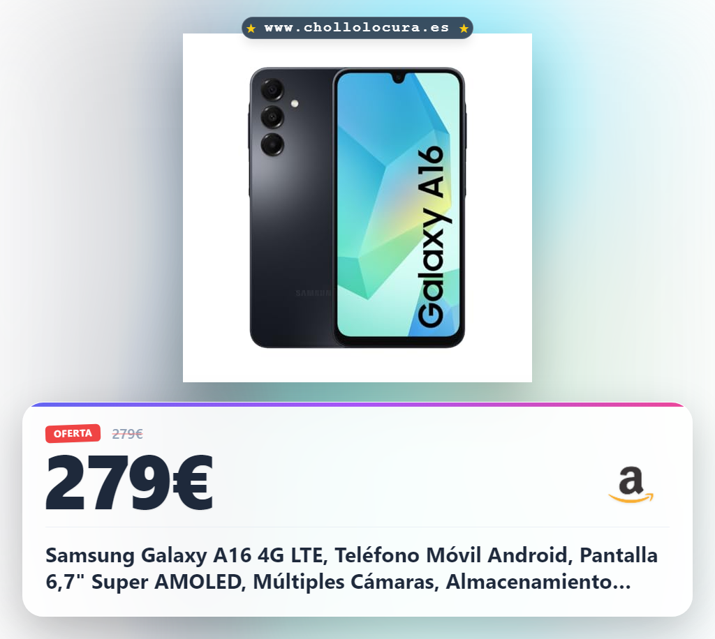 Samsung Galaxy A16 4G LTE, Teléfono Móvil Android, Pantalla 6,7" Super AMOLED, Múltiples Cámaras, Almacenamiento 256GB, Negro (Versión Española), Garantía del Fabricante 3 Años + 1 Año Extra