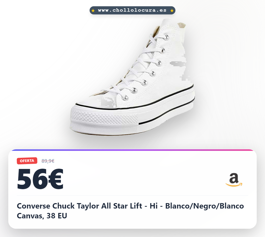 Converse Chuck Taylor All Star Lift - Hi - Blanco/Negro/Blanco Canvas, 38 EU
