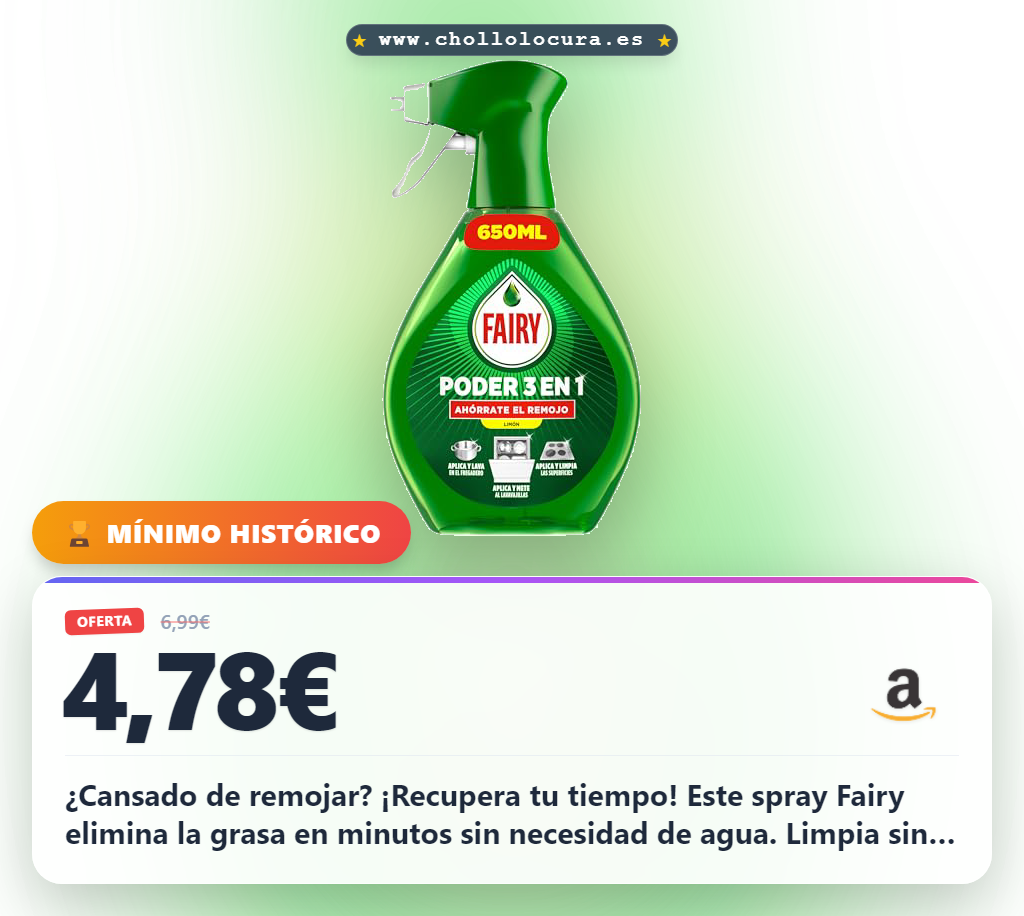 Obtén el Spray Fairy Poder Sin Remojo Limón: Elimina grasa sin remojo ni agua en minutos al mejor precio