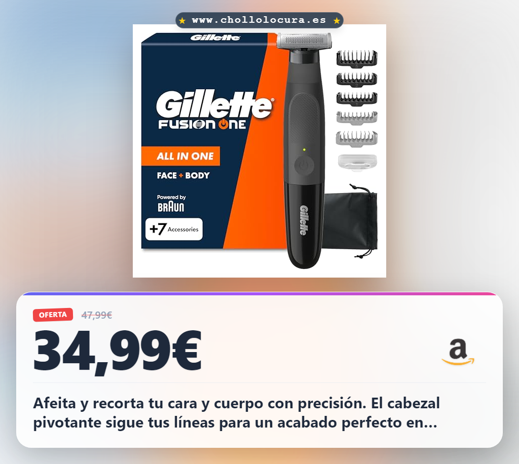 Aprovecha la afeitadora Gillette Fusion One todo en uno con cabezal pivotante para cuerpo y cara al mejor precio