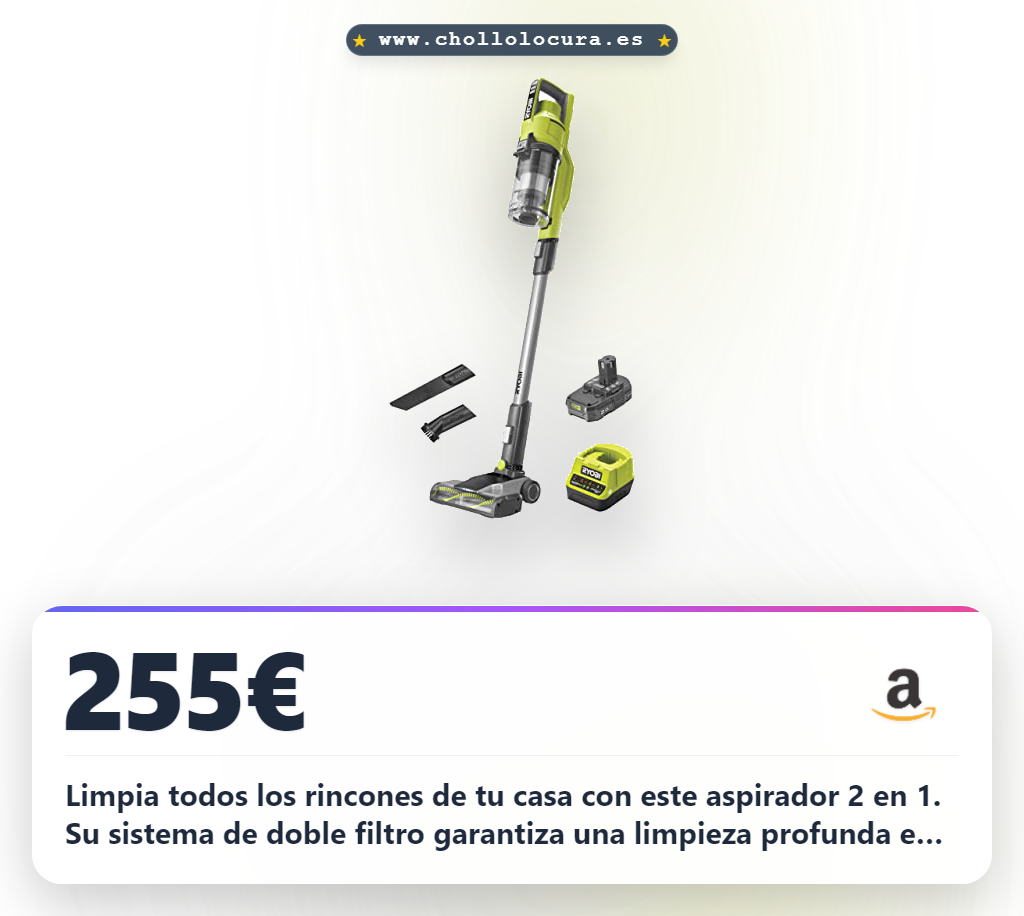 Descubre el aspirador Ryobi 18V One+ 2 en 1 con depósito extraíble y batería potente a precio de chollo del año en oferta histórica.