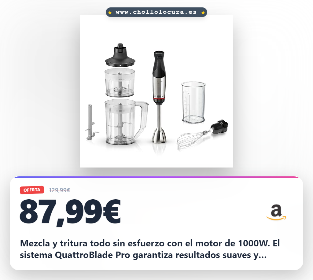 Consigue la batidora de mano ErgoMaster Serie 6 con motor de 1000W y sistema QuattroBlade Pro en oferta