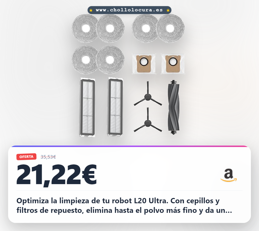 Aprovecha el kit de repuestos Dreame L20 Ultra: cepillos, filtros y bolsas para limpieza máxima.