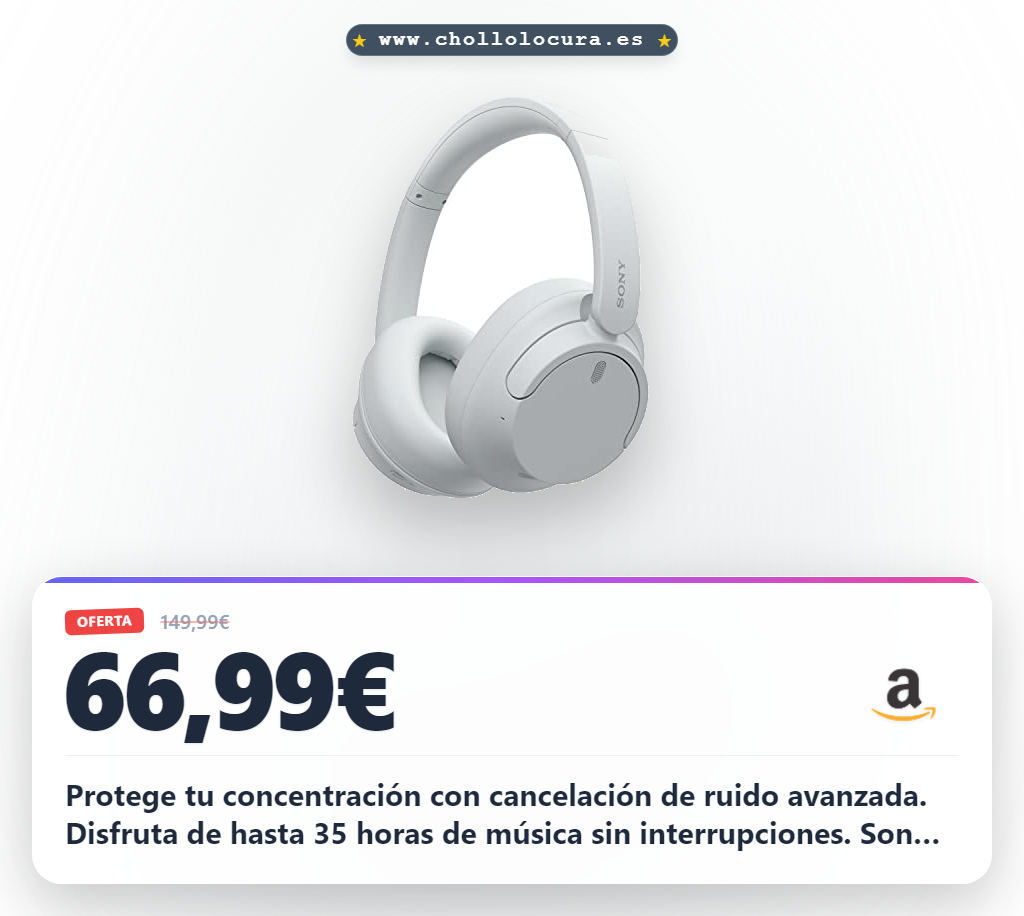 Aprovecha los Sony WH-CH720N con cancelación de ruido avanzada y 35 horas de batería en oferta histórica al mejor precio para ti.