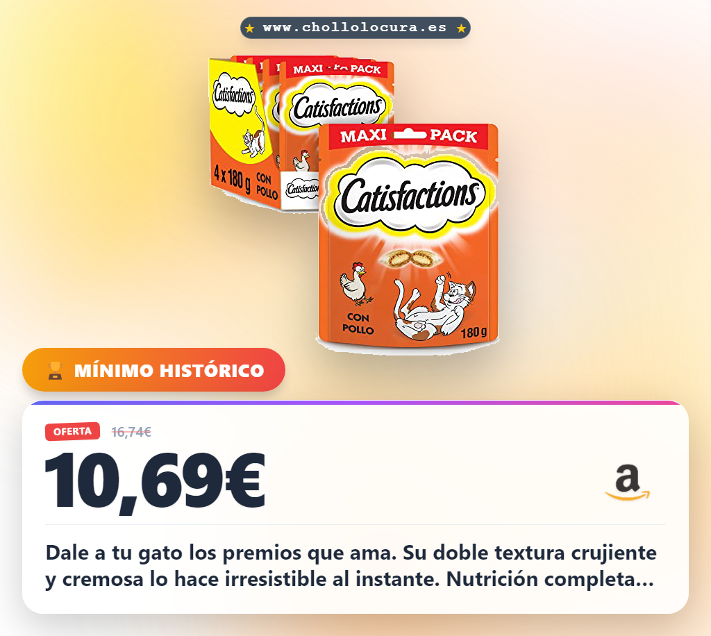 Disfruta los premios Catisfactions para gatos con doble textura y 7 sabores a precio de chollo