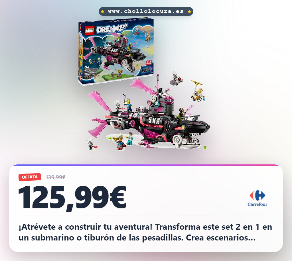 ¡Atrévete a construir tu aventura! Transforma este set 2 en 1 en un submarino o tiburón de las pesadillas. Crea escenarios épicos con tus minifiguras y dispara misiles. Sumérgete en el Mundo Sueños y vive la acción más creativa.