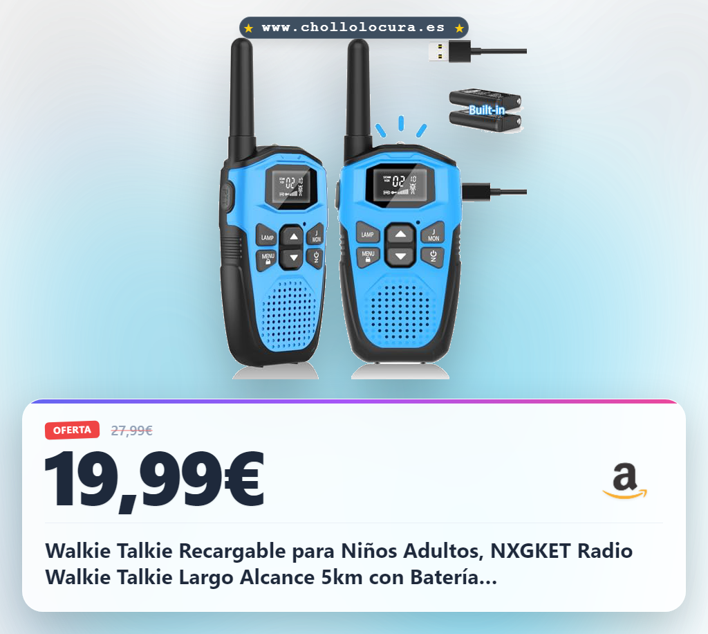 Walkie Talkie Recargable para Niños Adultos, NXGKET Radio Walkie Talkie Largo Alcance 5km con Batería Incorporada,Juguetes para Niños de 3-12 años,16 Canales LCD Pantalla para Camping 2pcs Azul