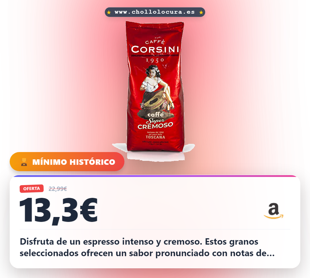Aprovecha el Café Corsini en granos súper cremosos para un espresso intenso al mejor precio