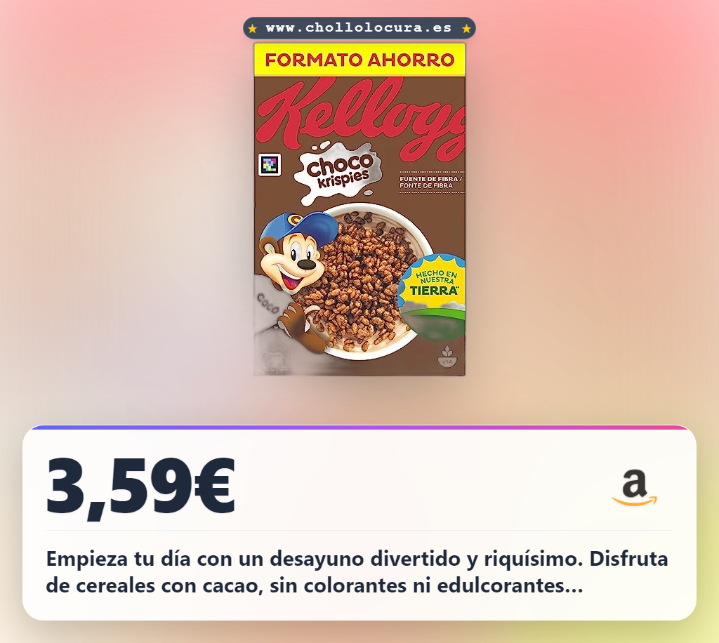 Aprovecha los cereales Kellogg's Choco Krispies 420gr. Disfruta un desayuno con cacao a precio de chollo.