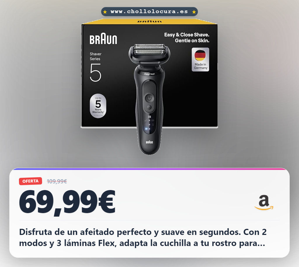 Aprovecha la afeitadora eléctrica Braun Series 5 con 3 láminas Flex y carga rápida al mejor precio