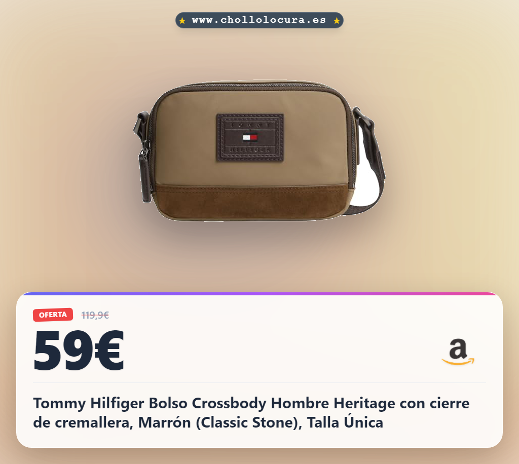 Tommy Hilfiger Bolso Crossbody Hombre Heritage con cierre de cremallera, Marrón (Classic Stone), Talla Única