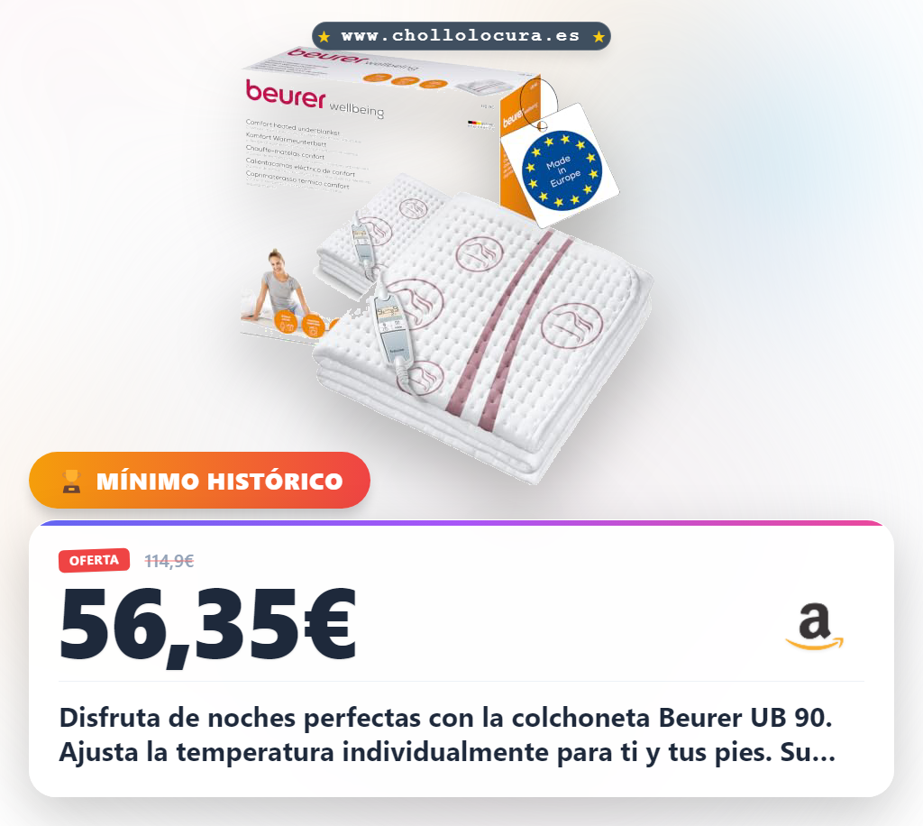 Disfruta de noches perfectas con la colchoneta Beurer UB 90. Ajusta la temperatura individualmente para ti y tus pies. Su acabado antibacteriano y antialérgico garantiza un descanso limpio y saludable.