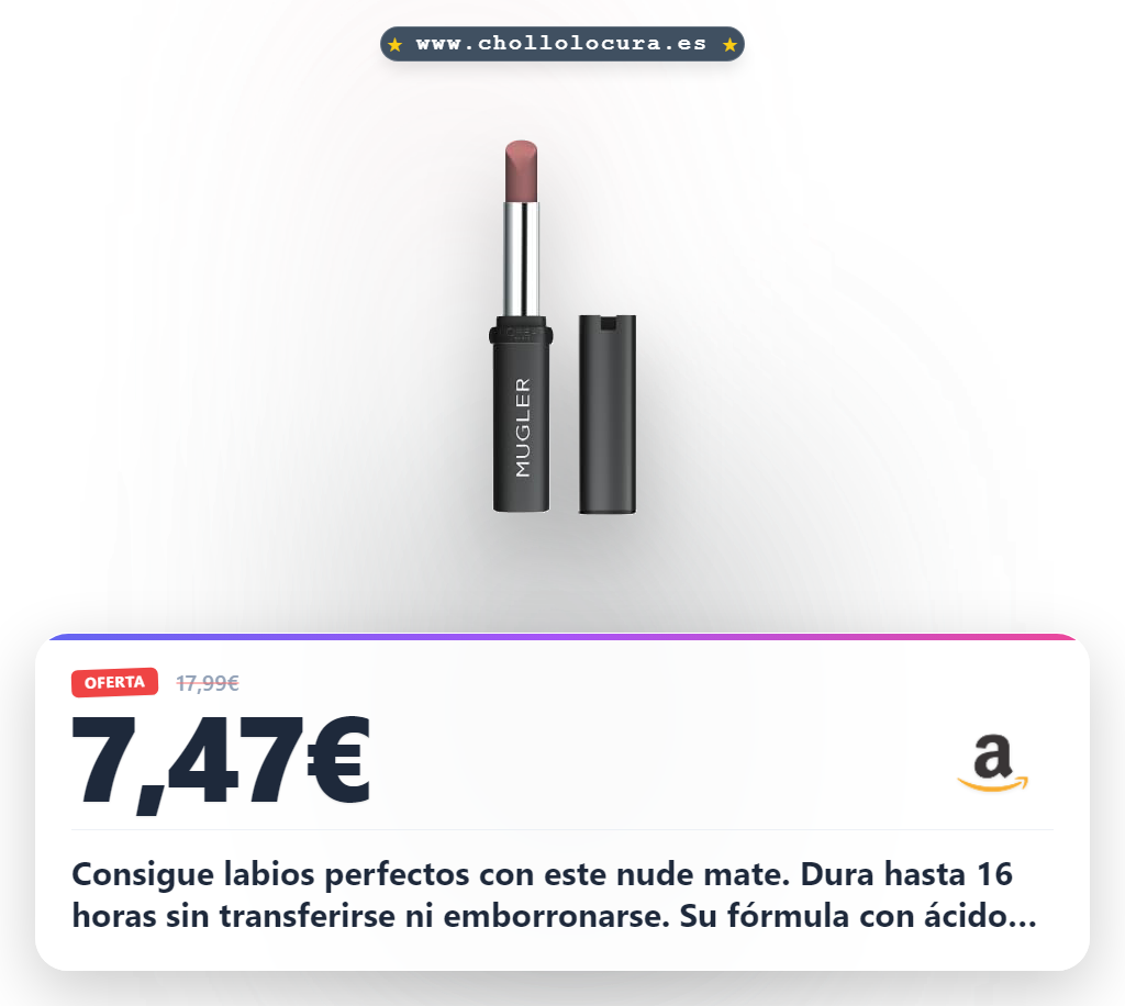 Adquiere L'Oréal Paris feat. Mugler Color Riche Pintalabios Nude con acabado mate y 16H de duración al mejor precio.
