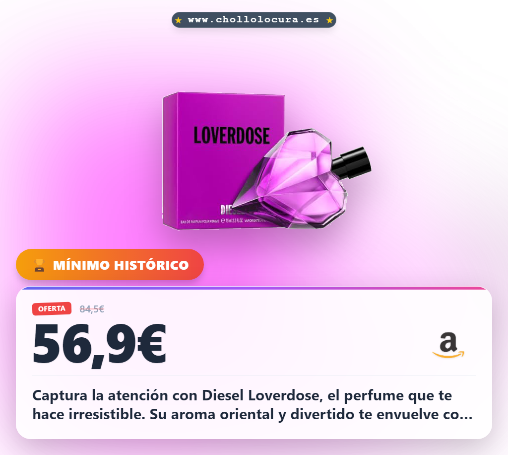 Encuentra el perfume Diesel Loverdose para mujer de larga duración a precio de chollo. Seducción floral oriental irresistible.