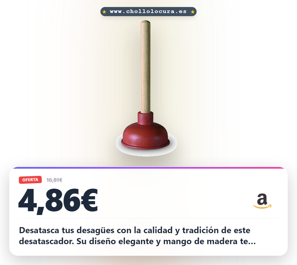 Llévate este desatascador de goma Anzapack con mango de madera y diseño elegante en oferta