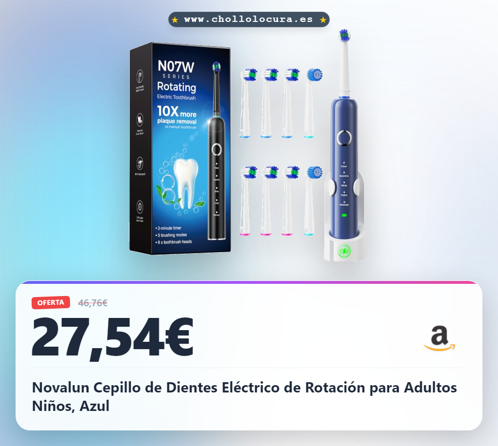 Novalun Cepillo de Dientes Eléctrico de Rotación para Adultos Niños, Azul