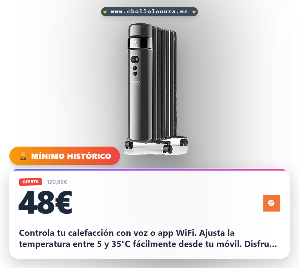 Aprovecha este radiador inteligente Taurus 1500W con control por voz y app en oferta histórica