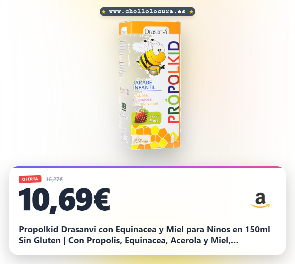 Propolkid Drasanvi con Equinacea y Miel para Ninos en 150ml Sin Gluten | Con Propolis, Equinacea, Acerola y Miel, Contribuye al Funcionamiento Normal del Sistema Inmunitario de los Ninos Diariamente