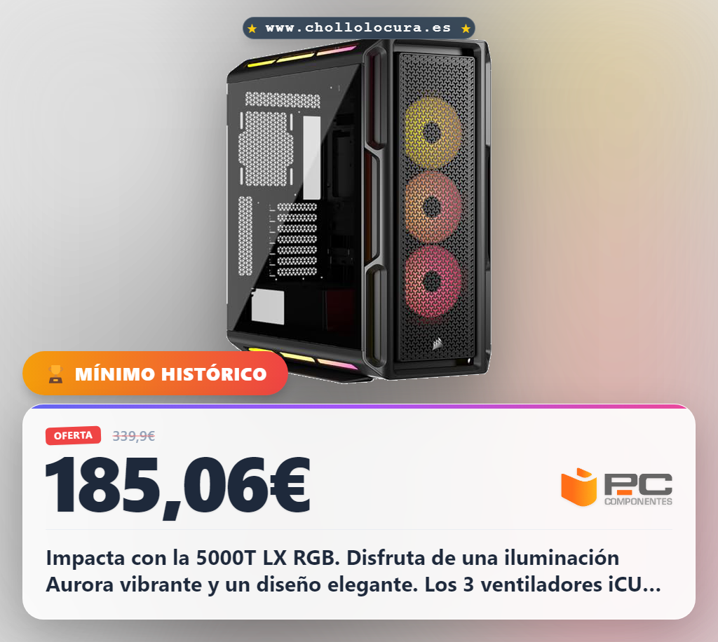 Descubre la CORSAIR iCUE Link 5000T LX RGB caja mid tower ATX con ventiladores RGB y hub iCUE Link a precio de chollo en oferta histórica