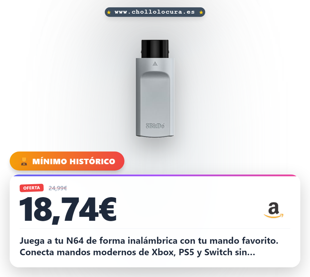Consigue el receptor 8BitDo para N64 y Windows con compatibilidad total para mandos Xbox y PS5 en oferta