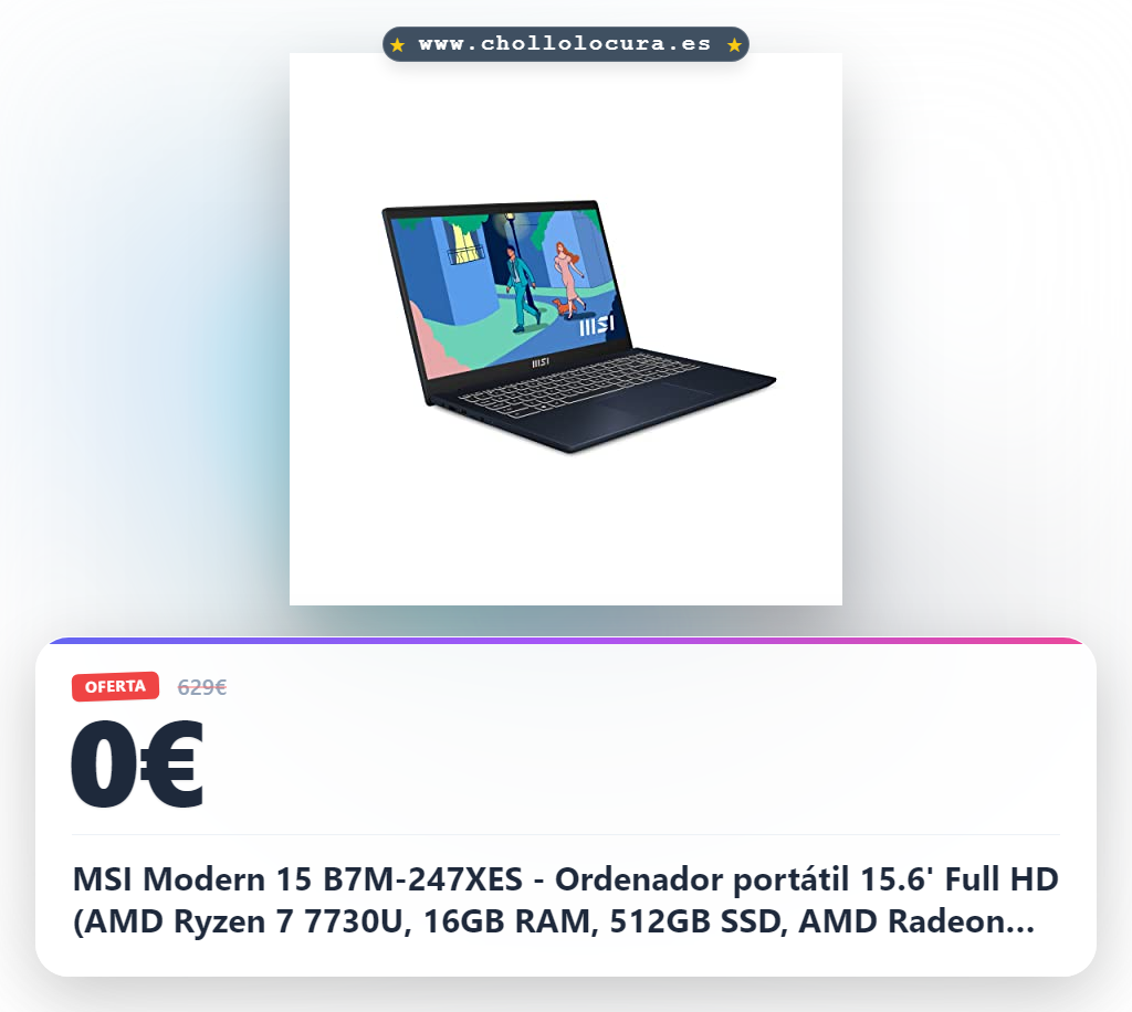 MSI Modern 15 B7M-247XES - Ordenador portátil 15.6' Full HD (AMD Ryzen 7 7730U, 16GB RAM, 512GB SSD, AMD Radeon Graphics, Free Dos) Star Blue, Teclado QWERTY español