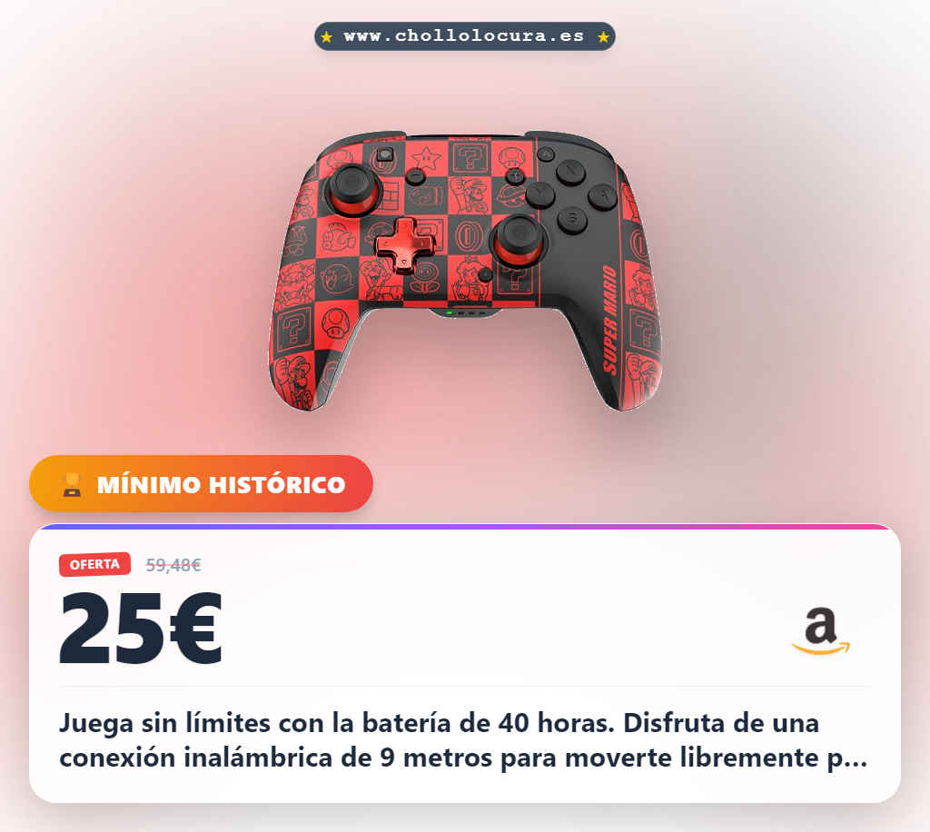 Encuentra el controlador Nintendo Switch GLOW con 40h de batería y conexión inalámbrica de 9m a precio de chollo