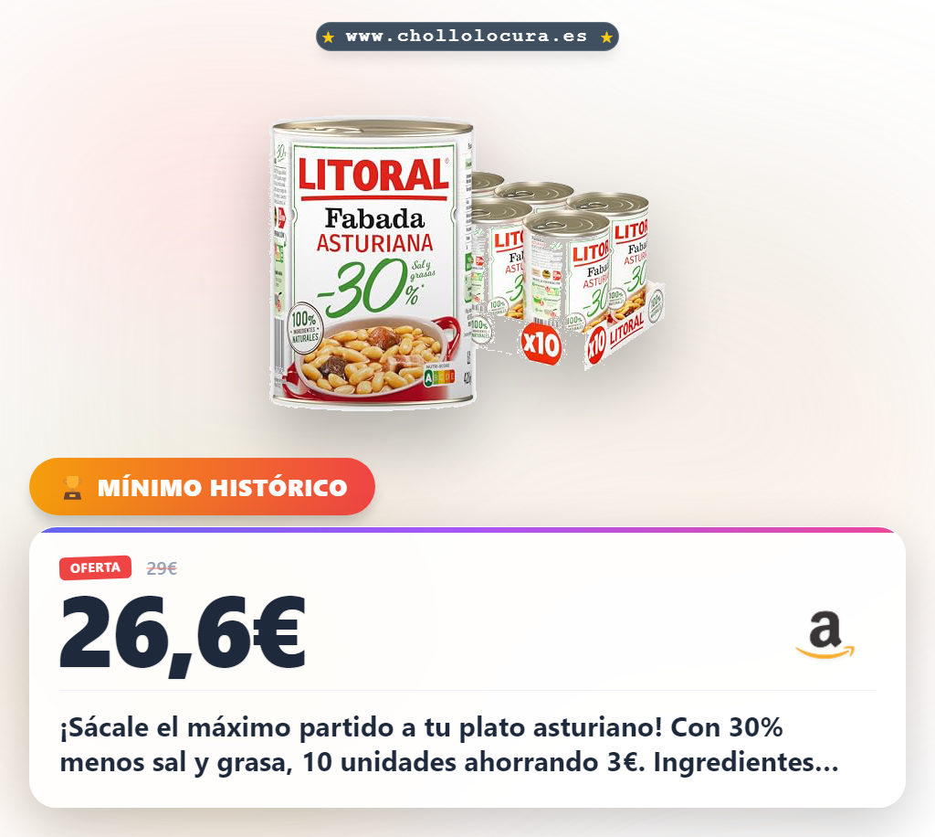 Litoral Fabada Asturiana -30% Sal y Grasa - Plato Preparado Sin Gluten - Pack de 10x420g - Total: 4.20kg