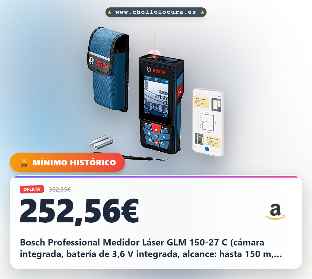 Bosch Professional Medidor Láser GLM 150-27 C (cámara integrada, batería de 3,6 V integrada, alcance: hasta 150 m, robusto, IP54, -1,5 mm, correa de sujeción, funda), Blue