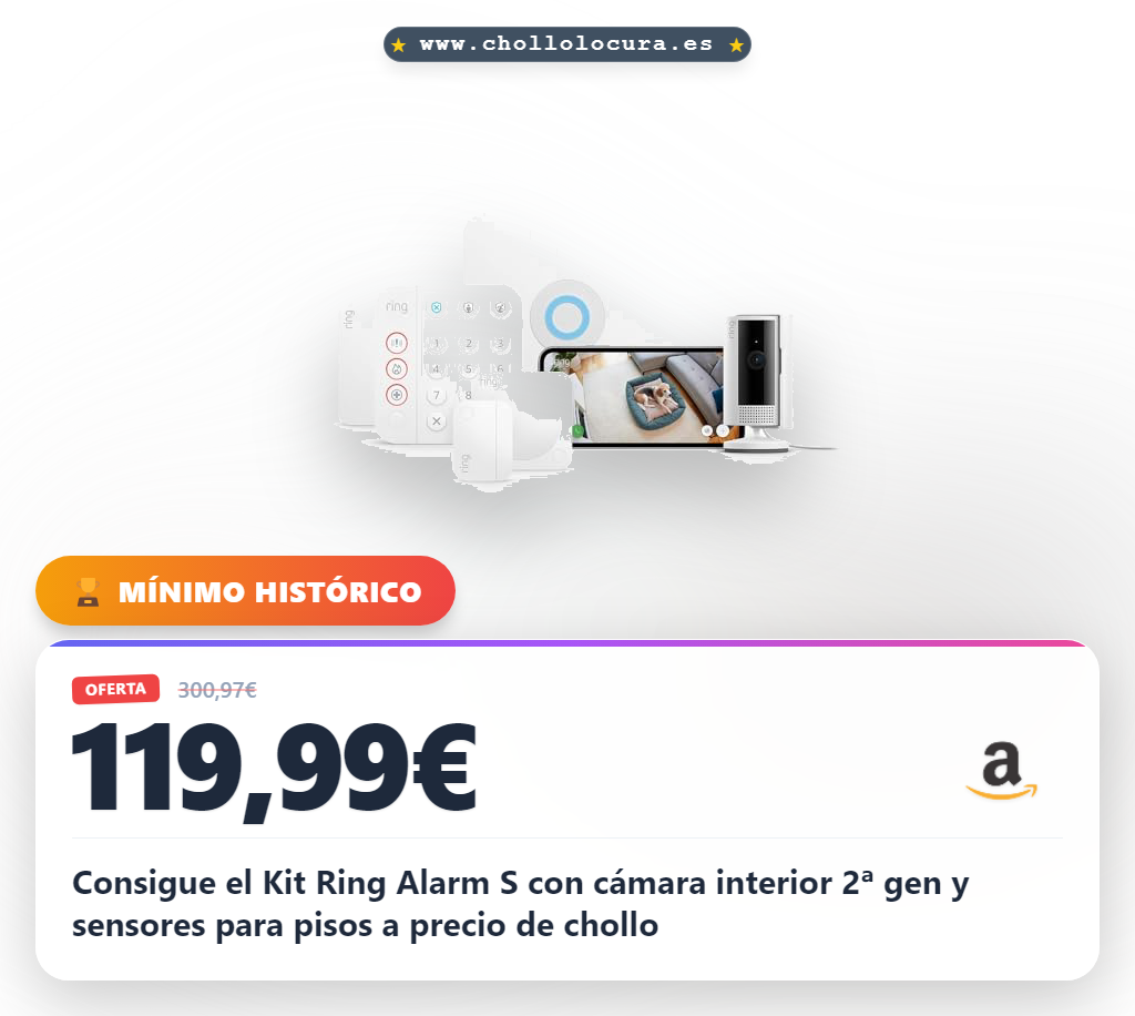Consigue el Kit Ring Alarm S con cámara interior 2ª gen y sensores para pisos a precio de chollo