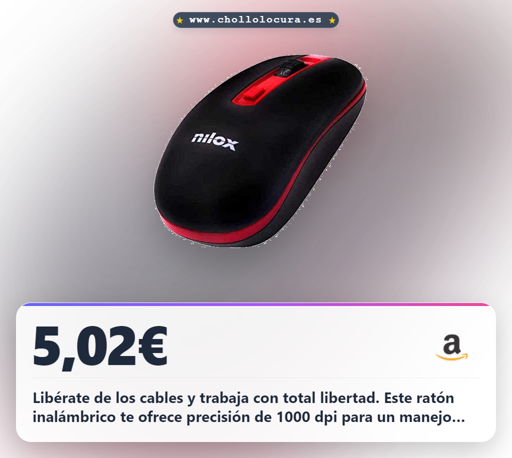 Ahorra con este ratón inalámbrico Nilox Raton 1000 dpi negro y rojo para oficina en oferta histórica de chollo